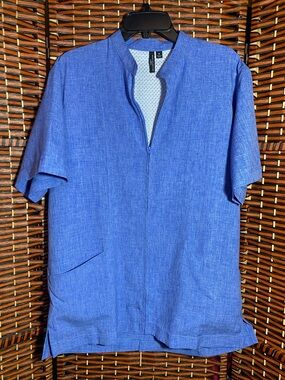 Unisex Blue Vented Scrub Top Uniform Medium Lightweight Zip Front